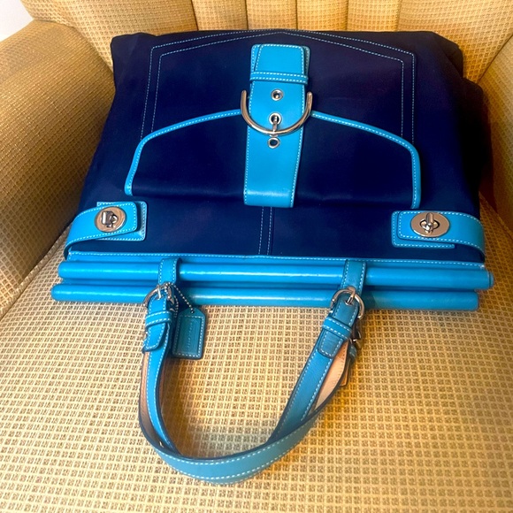 Coach Hampton Double Turnlock Satchel Tote - Picture 7 of 13